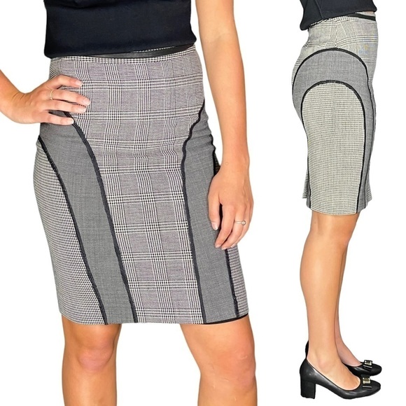 JEAN PAUL GAULTIER PANELED SHEATH HOUNDSTOOTH CHECK PLAID TAILORED PENCIL SKIRT - Picture 2 of 14